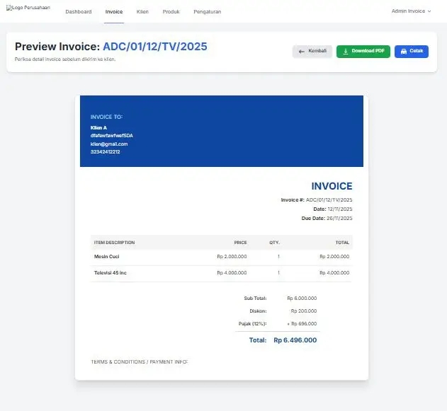 Aplikasi Invoice Generator "Megah" Full Fitur (Laravel 11) - gambar 6