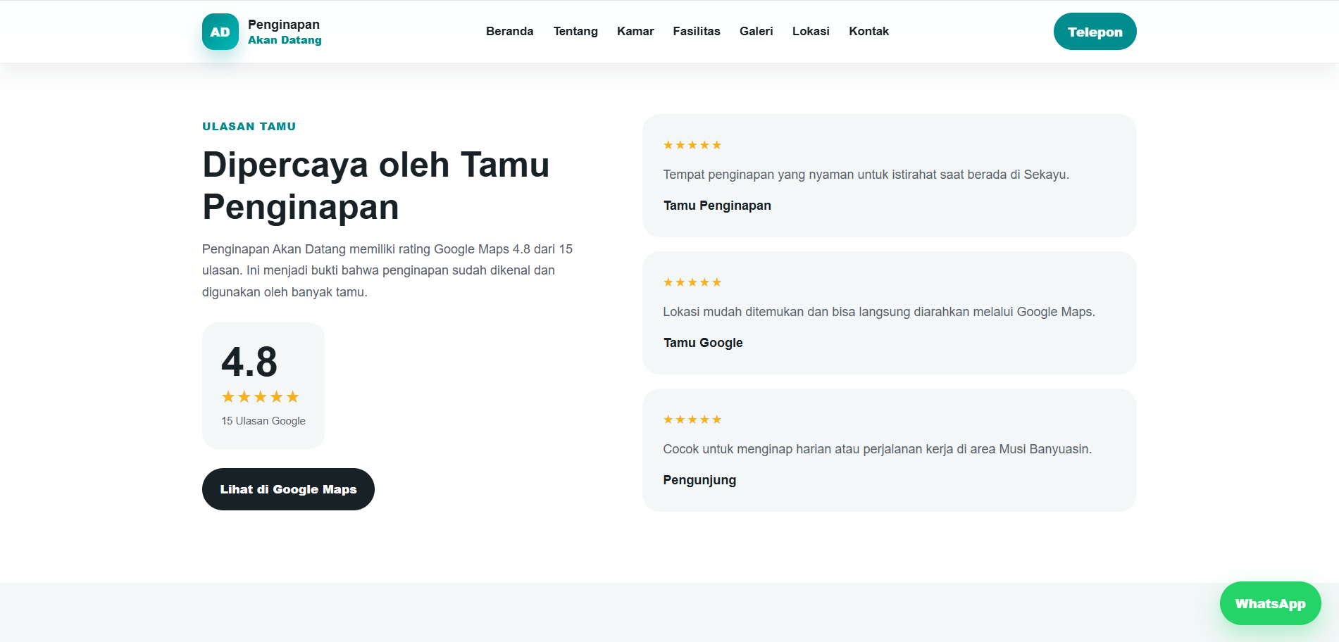 Website Company Profile / Katalog Kamar / Booking WhatsApp Penginapan - gambar 4