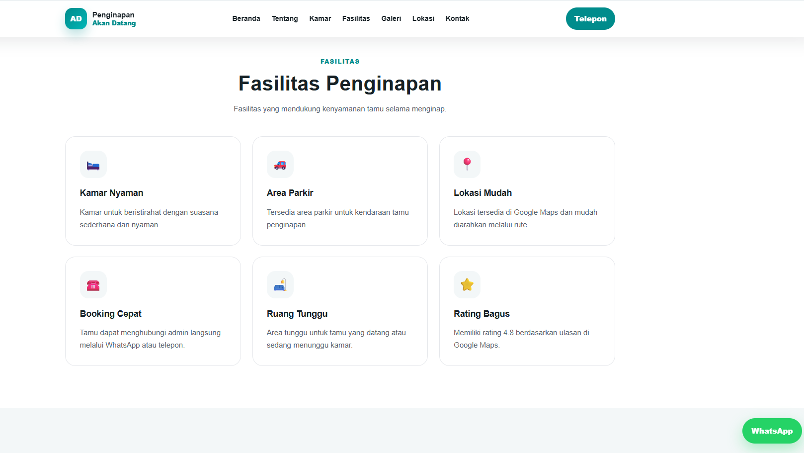 Website Company Profile / Katalog Kamar / Booking WhatsApp Penginapan - gambar 6