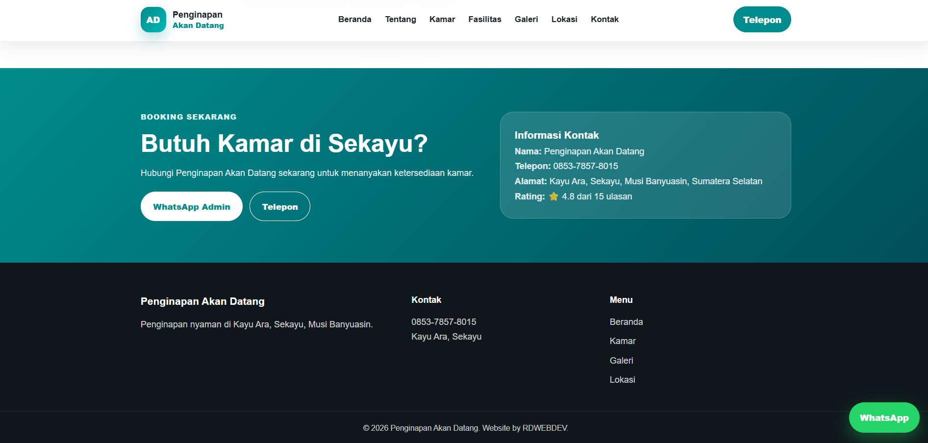 Website Company Profile / Katalog Kamar / Booking WhatsApp Penginapan - gambar 1