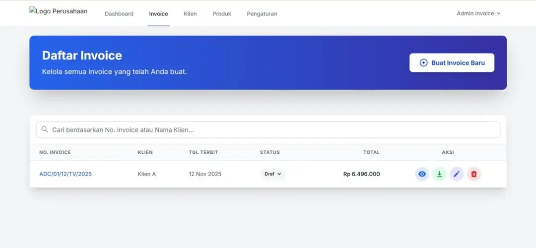 Aplikasi Invoice Generator "Megah" Full Fitur (Laravel 11) - gambar 1