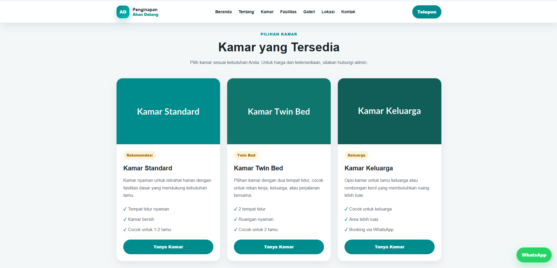 Website Company Profile / Katalog Kamar / Booking WhatsApp Penginapan - gambar 7