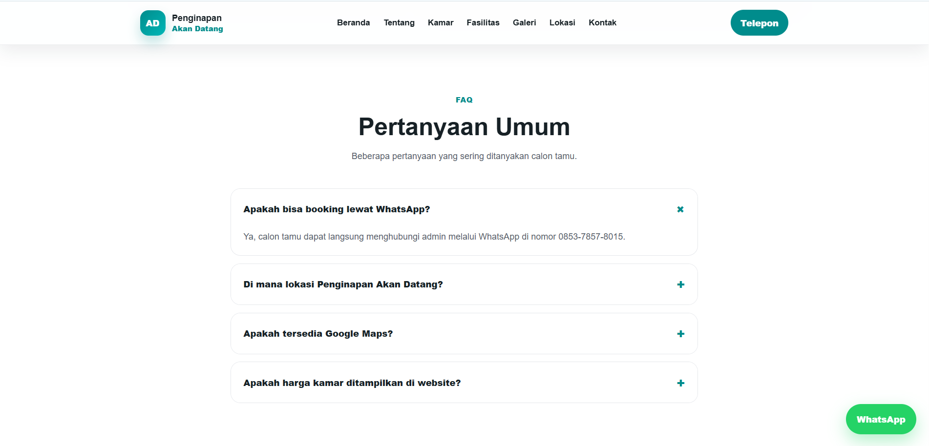 Website Company Profile / Katalog Kamar / Booking WhatsApp Penginapan - gambar 2