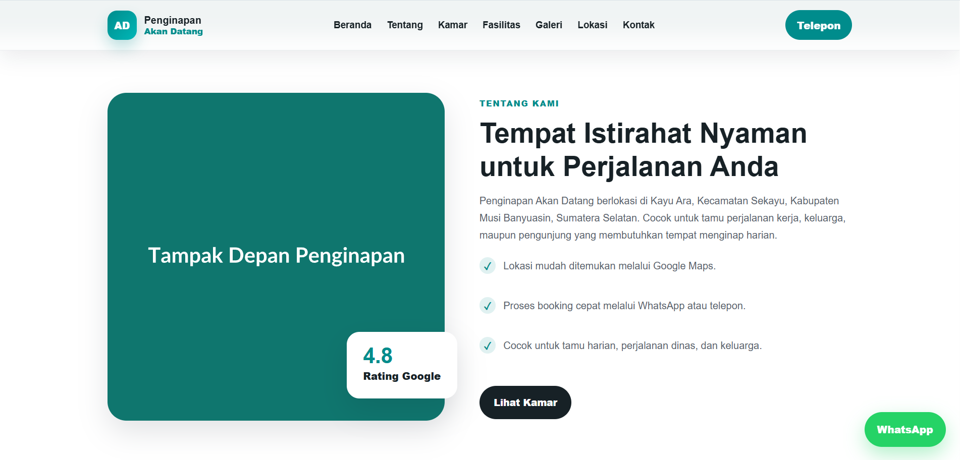 Website Company Profile / Katalog Kamar / Booking WhatsApp Penginapan - gambar 8
